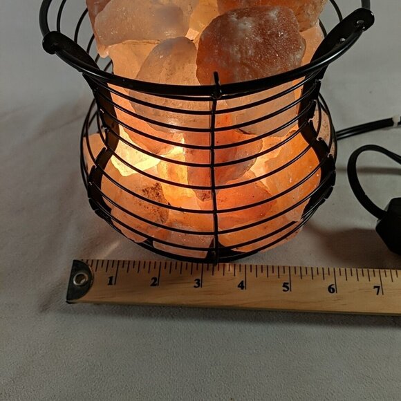 Himalayan Salt Lamp Pink Black Wire Basket Light Accent Lamp Metal Large Big - Picture 6 of 13